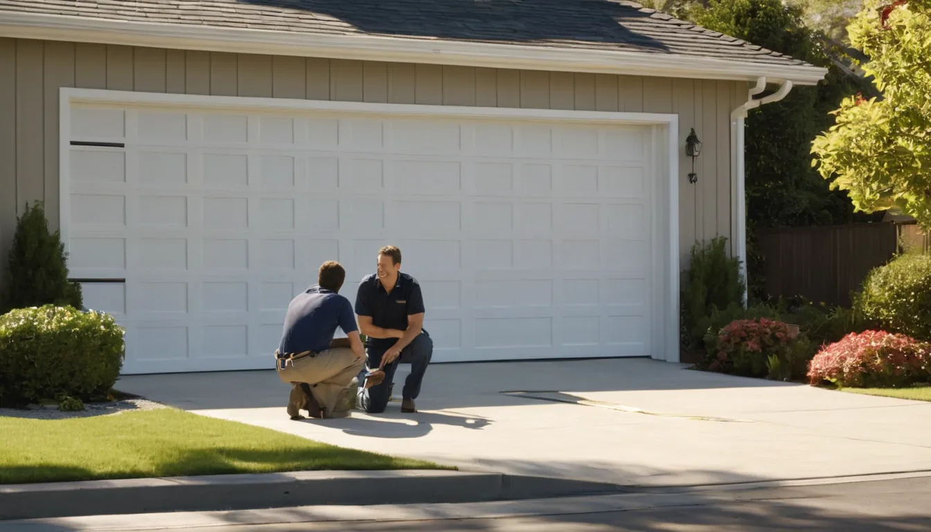 A friendly garage door provider checking the track on a home garage door in Hamilton