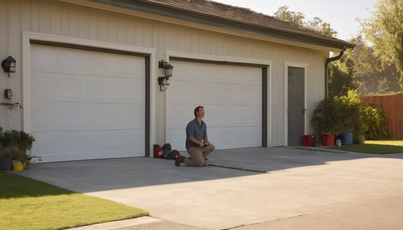 A friendly provider checking a residential garage door in Hamilton